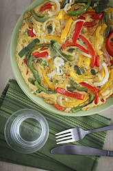 Plate of Spanish pepper omelette on table - EVGF000033