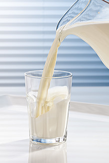 Milch wird in ein Glas gegossen, Nahaufnahme - CSF016415