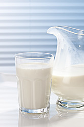 Glass and pitcher of milk, close up - CSF016417