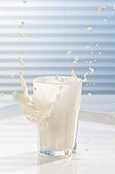 Milk splash in glass, close up - CSF016418