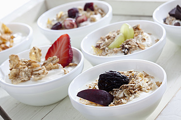 Bowls of yogurt with muesli and fruits - CSF016553
