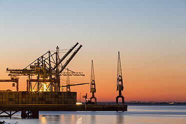 Portugal, Lisbon, View of Container harbour at River Tagus - FOF004716