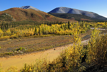 Kanada, Blick auf eine Tundra-Landschaft, im Hintergrund die Ogilvie Mountains - ESF000193