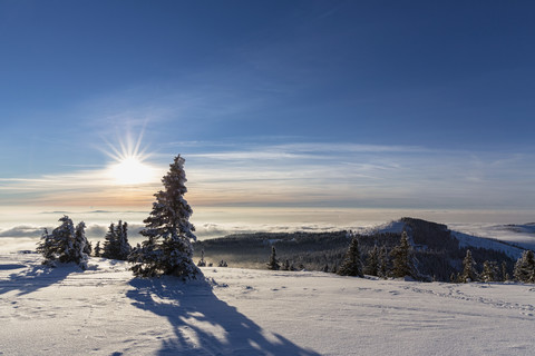 Deutschland, Bayern, Blick vom Gipfel des Großen Arbers im Bayerischen Wald, lizenzfreies Stockfoto