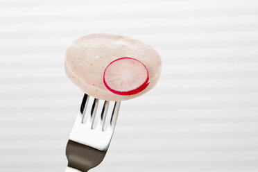 Ham pork sausage on Fork, close up - CSF017094