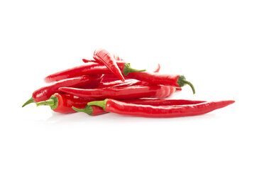 Red chilli peppers on white background, close up - MAEF005868