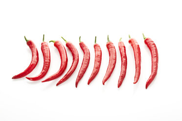 Red chilli peppers on white background, close up - MAEF005869