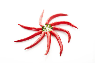 Red chilli peppers on white background, close up - MAEF005870