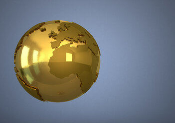 Goldener Globus vor blauem Hintergrund, Nahaufnahme - ALF000018