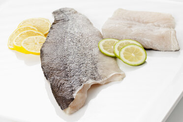 Fresh pike perch fillet on white background, close up - CSF017328
