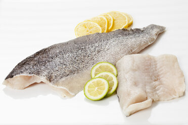 Fresh pike perch fillet on white background, close up - CSF017329