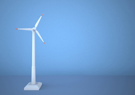 Illustration einer weißen Windkraftanlage auf blauem Hintergrund - ALF000040