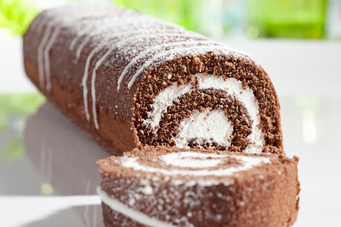 Chocolate roll sponge cake, close up - CSF017736