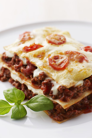 Lasagne auf dem Teller, Nahaufnahme, lizenzfreies Stockfoto