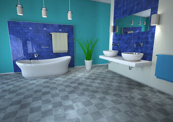 Illustration of blue bathroom - ALF000057