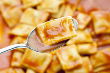 Filled ravioli on spoon, close up - CSF018029