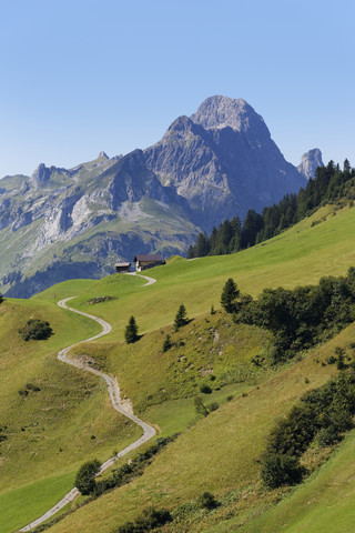 Österreich, Vorarlberg, Blick auf die Hochkunzelspitze im Bregenzer Wald, lizenzfreies Stockfoto