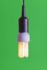 Energiesparlampe vor grünem Hintergrund, Nahaufnahme - WDF001661