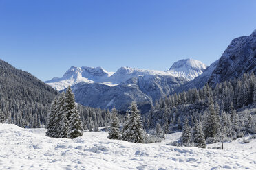 Austria, Vorarlberg, View of Lechquellengebirge mountain and Zugertal valley - SIEF003592