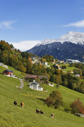 Austria, Vorarlberg, View of Bartholomaberg and Montafon valley - SIE003599