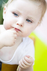 Baby girl eating spaghetti, close up - LFF000522