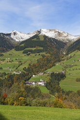 Austria, Vorarlberg, View of Sankt Gerold village, Walserkamm mountain in Great Walser Valley - SIEF003616