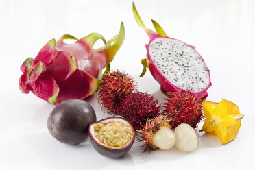 Varieties of fruits on white background, close up - CSF018569