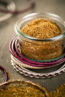 Indian bangles with jar of garam masala, close up - SBDF000018