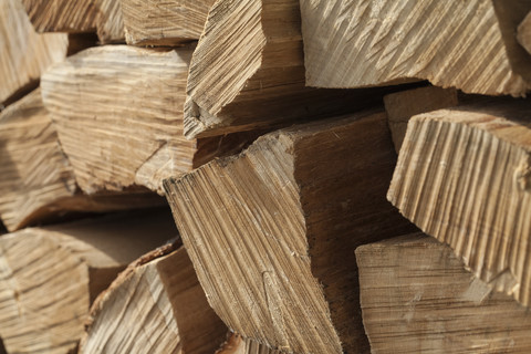 Germany, Laupheim, Stack of wood, close up stock photo