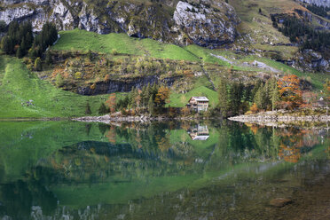 Switzerland, View of Lake Seealpsee in Alpstein mountains - ELF000072