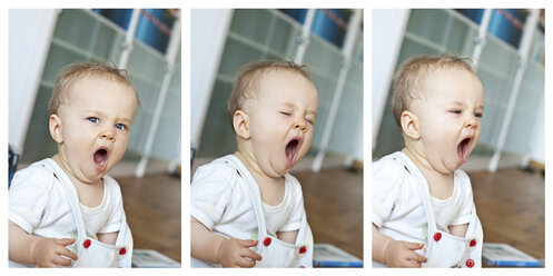 Germany, Kiel, Baby girl yawning, close up - JFEF000120