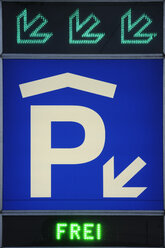 Austria, Vienna, Illuminated parking garage sign, close up - RUEF001020