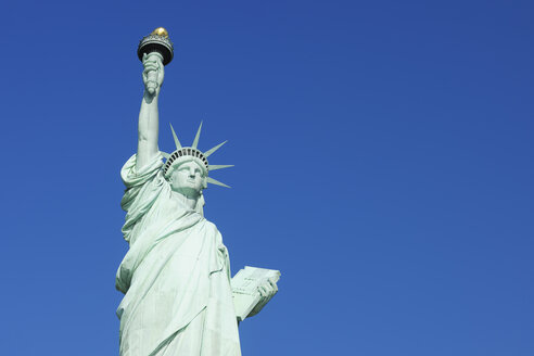 USA, New York State, New York City, Blick auf die Freiheitsstatue auf Liberty Island, Nahaufnahme - RUEF001057