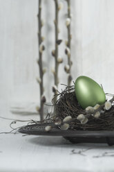 Easter egg in nest with willow twig - AS004990