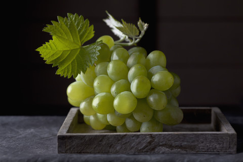 Weintrauben auf einem Tablett, Nahaufnahme, lizenzfreies Stockfoto