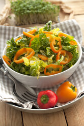 Green salad with peppers in bowl, close up - OD000089