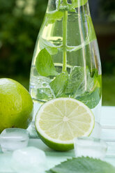 Preparing lime juice with mint and ice cube - LVF000134