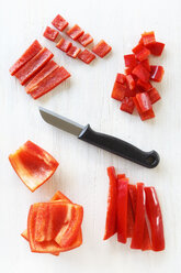 Variety of sliced red bell peppers, close up - EVGF000135