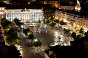 Portugal, Lisbon, View of Rossio square at night - SKF001318