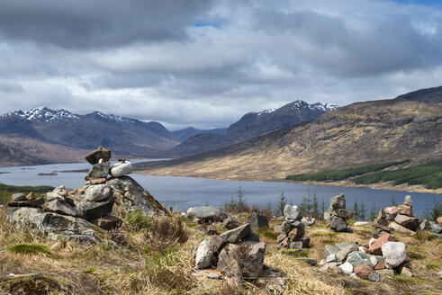 United kingdom, Scotland, Rock piles with Loch Loyne - EL000214