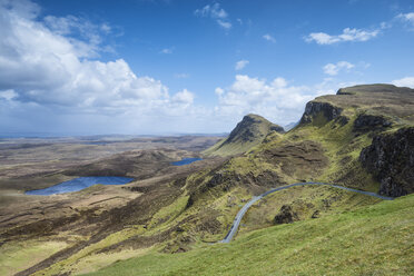 United Kingdom, Scotland, View of road through mountains at Quiraing - ELF000228