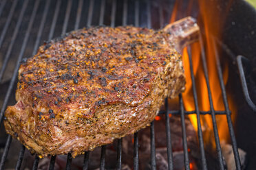 Beef bone grilling on charcoal, close up - ABAF000956