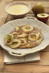 Apple pancake with apple sauce , close up - OD000181