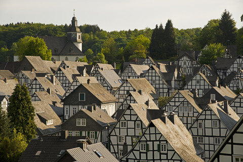 Deutschland, Nordrhein-Westfalen, Region Siegerland, historischer Stadtkern, Fachwerkhäuser, lizenzfreies Stockfoto