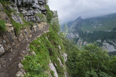 Schweiz, Blick auf den Wanderweg von der Meglisalp hinunter zum Seealpsee - EL000319