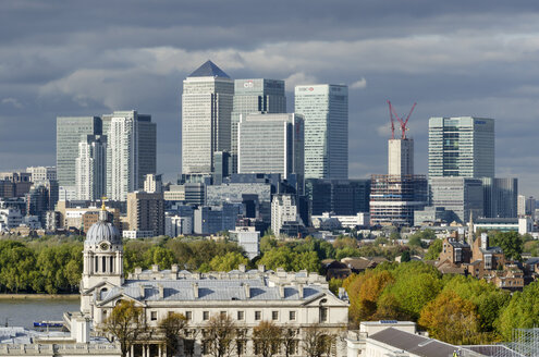 United Kingdom, View of old Royal Naval College and Financial district - ELF000402