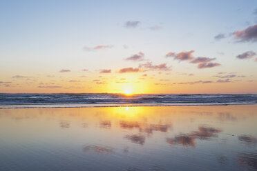 Neuseeland, Blick auf Piha Beach bei Sonnenuntergang - GWF002358