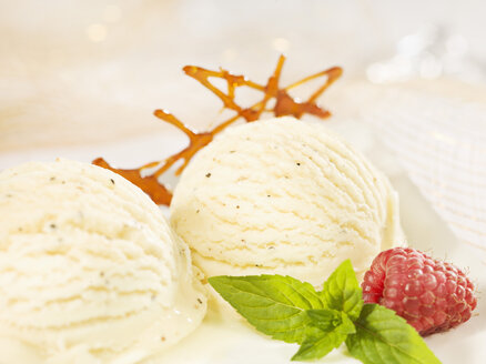 Dessertplate with ice cream, close up - CHF000057