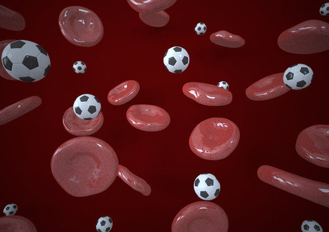 Illustration von Fußball und Blut, Nahaufnahme, lizenzfreies Stockfoto