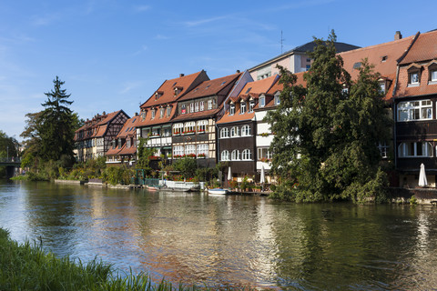 Blick auf Klein-Venedig an der Regnitz, Bamberg, Bayern, Deutschland, lizenzfreies Stockfoto